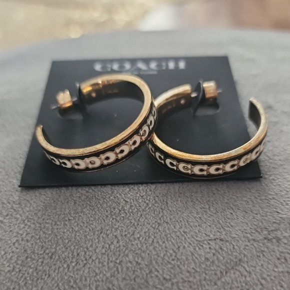 Coach Accessories - Coach Gold and Black Hoop Earrings